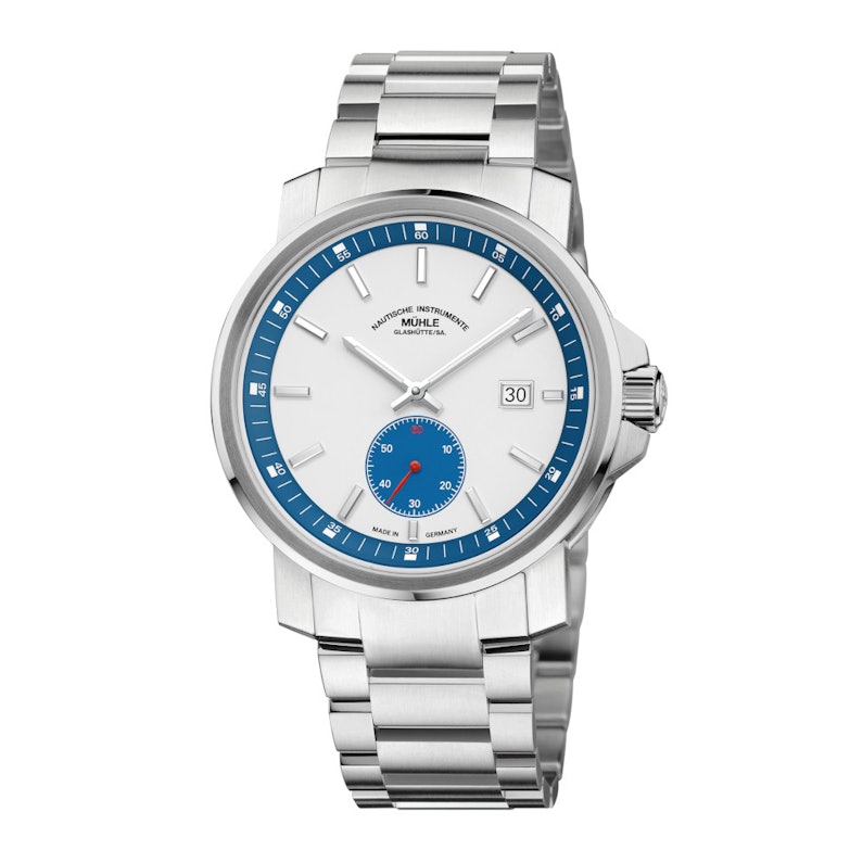 Mühle Glashütte 29er Big Kleine Sekunde weißes Zifferblatt Metallband