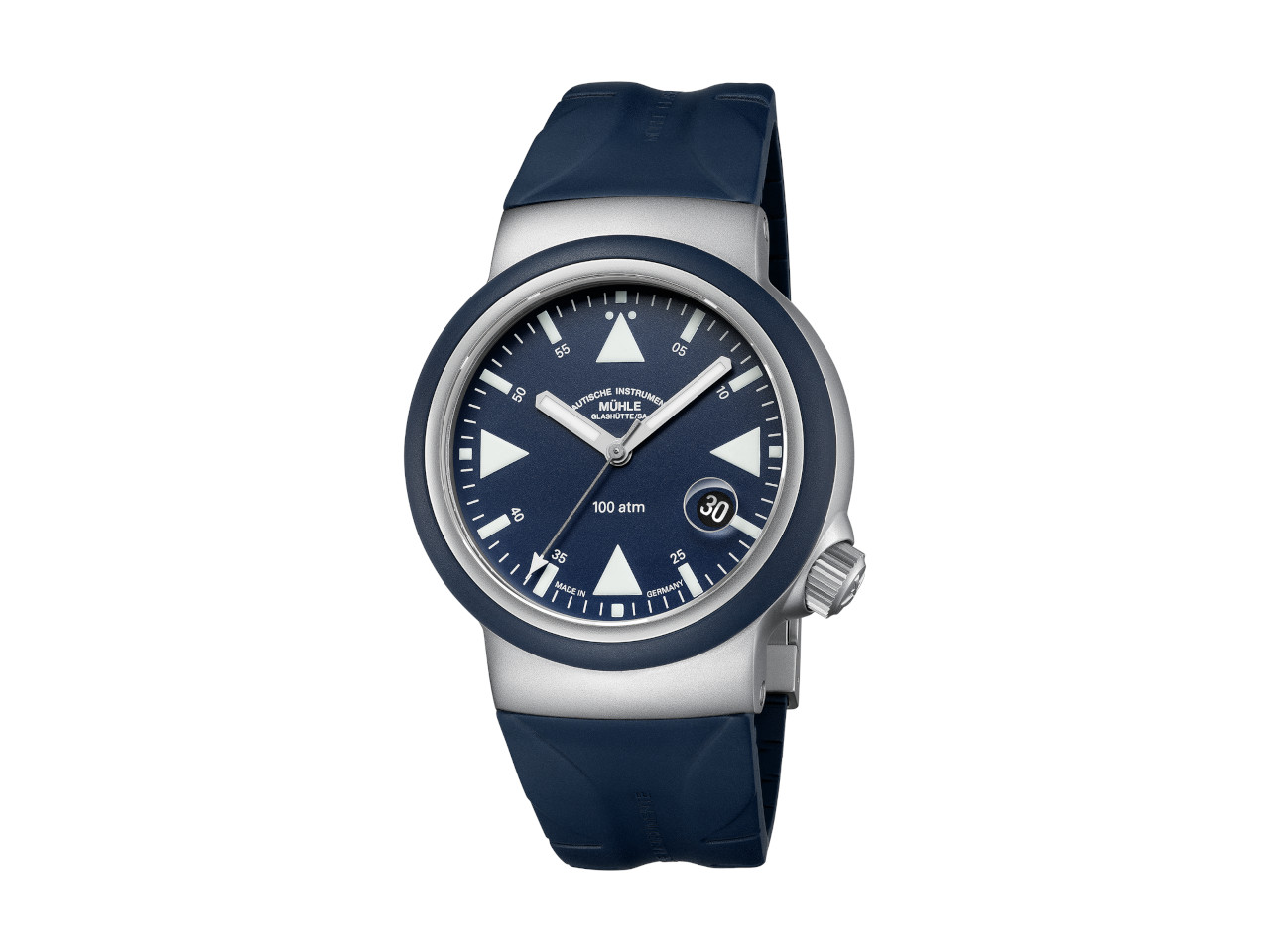 Mühle Glashütte S.A.R. Rescue-Timer Nautikblau blaues Zifferblatt blaues Kautschukband