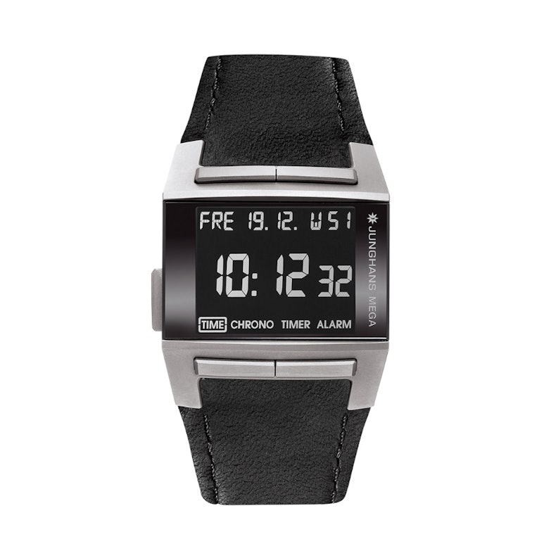 Junghans MEGA1000 schwarze Anzeige schwarzes Lederband