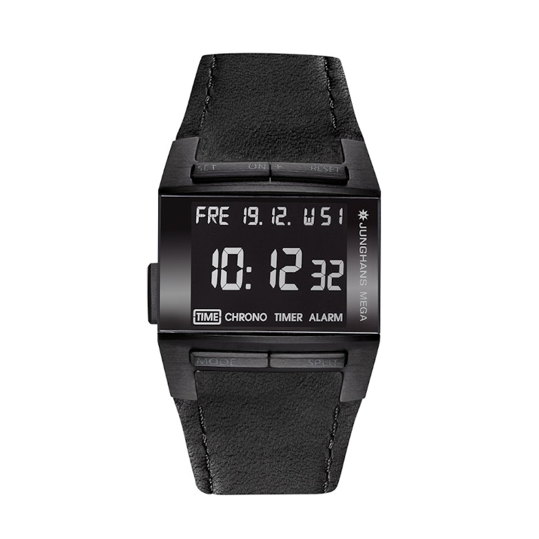 Junghans MEGA1000 schwarze Anzeige schwarzes Lederband