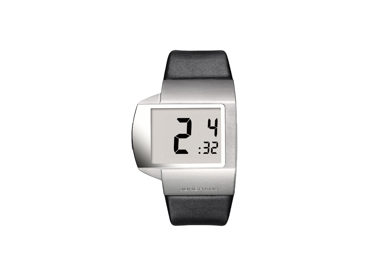 Junghans Mega Futura weiße Anzeige schwarzes Lederband