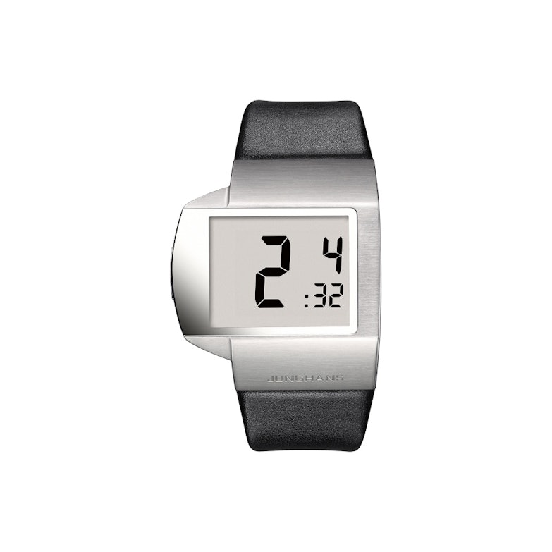 Junghans Mega Futura weiße Anzeige schwarzes Lederband