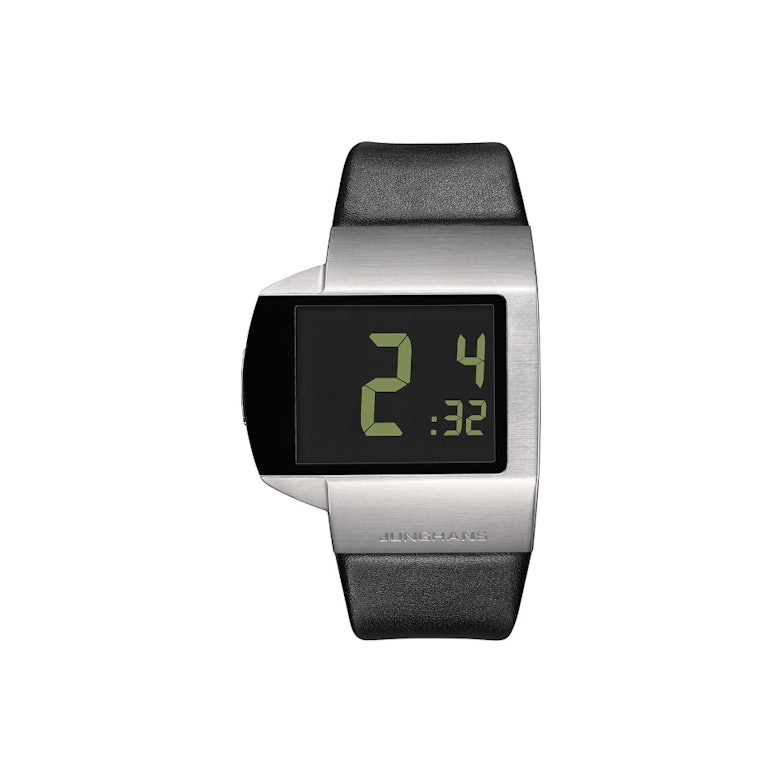 Junghans Mega Futura schwarze Anzeige schwarzes Lederband