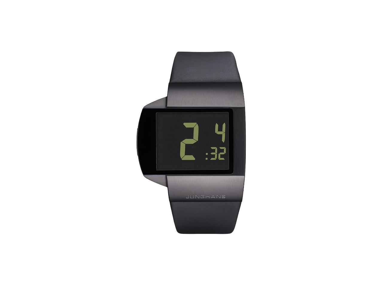 Junghans Mega Futura schwarze Anzeige schwarzes Lederband