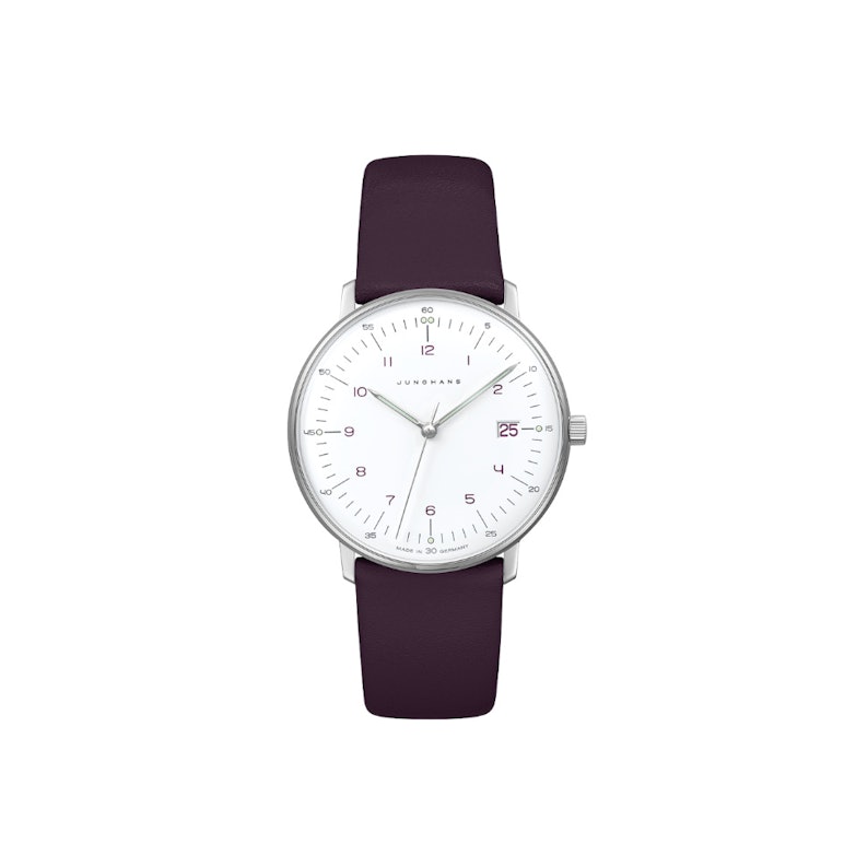 Junghans Max Bill Damen weißes Zifferblatt burgunderrotes Lederband