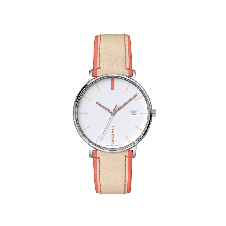 Junghans Form Damen weißes Zifferblatt beiges Lederband
