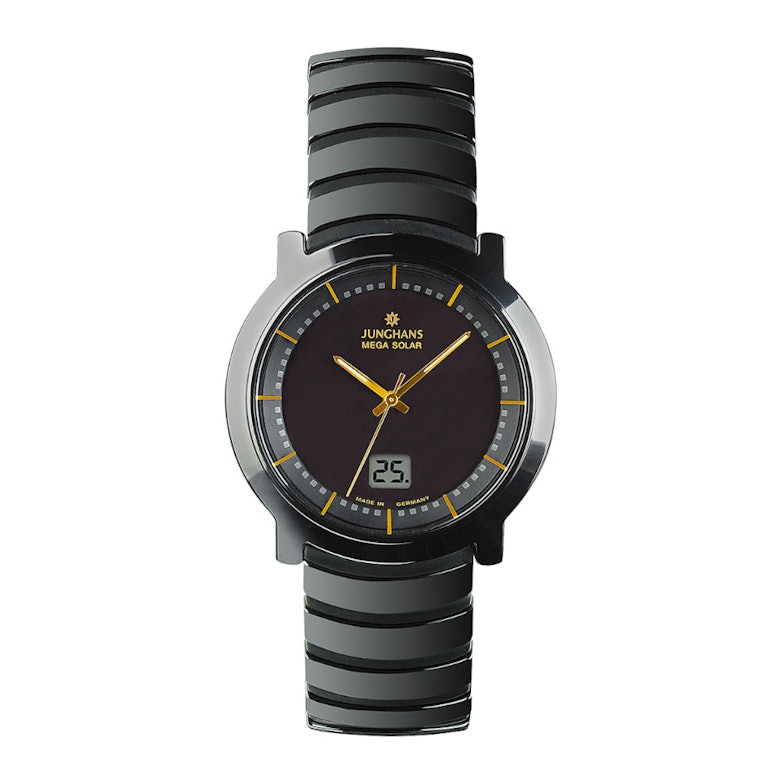 Junghans Stratos Mega Solar schwarzes Zifferblatt schwarzes Keramikband