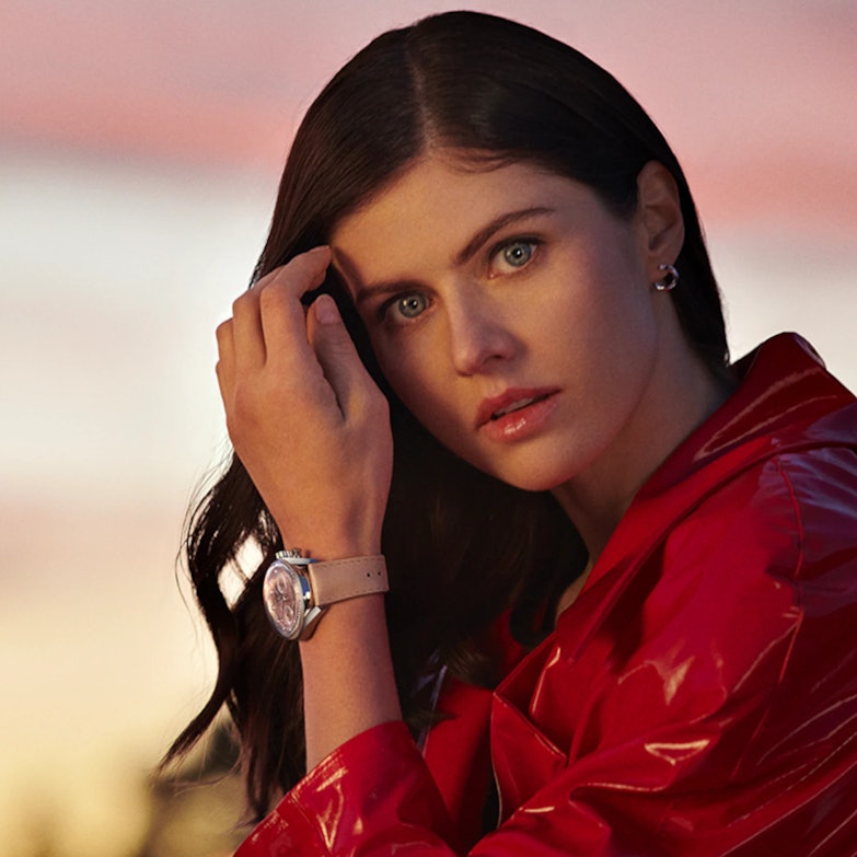 TAG Heuer Carrera Chronograph Automatik Edelstahl 39mm rosa Zifferblatt mit Diamanten rosa Lederband Model