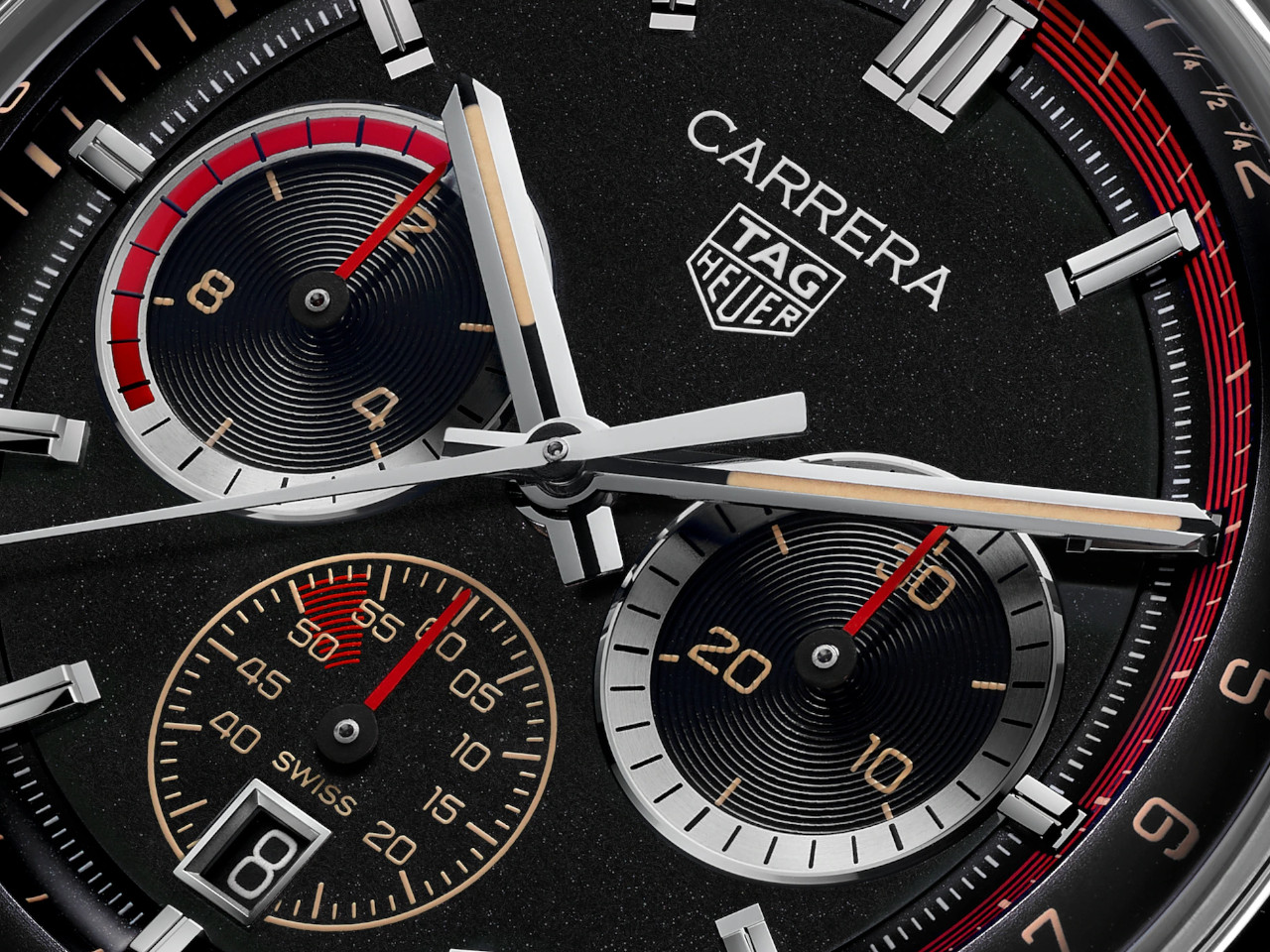 TAG Heuer Carrera Chronosprint X Porsche Rallye Limited Edition Automatik Edelstahl 42mm schwarzes Zifferblatt Metallband Ansicht