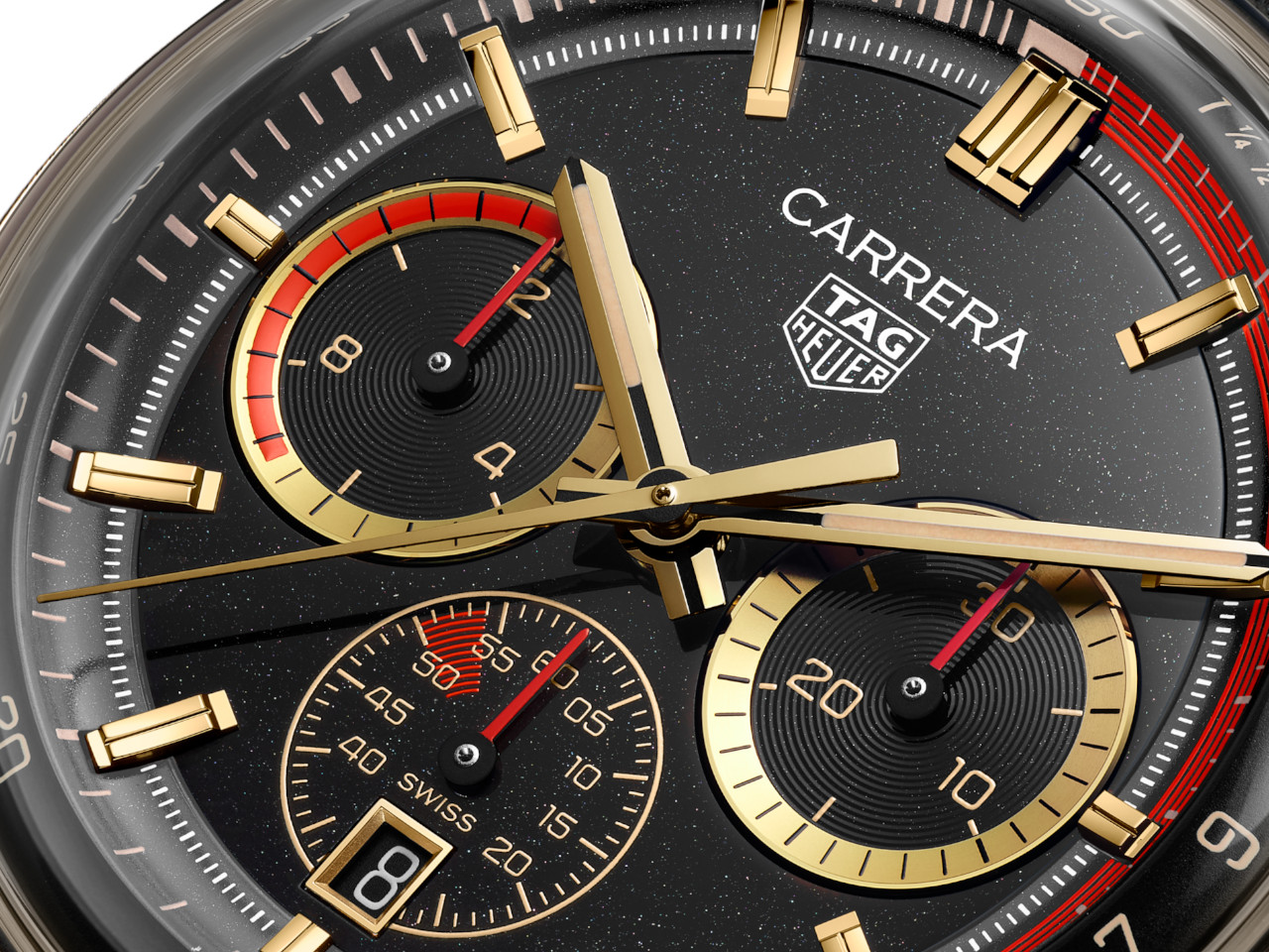 TAG Heuer Carrera Chronosprint X Porsche Rallye Limited Edition Automatik Gelbgold 42mm schwarzes Zifferblatt schwarzes Lederband Zifferblatt