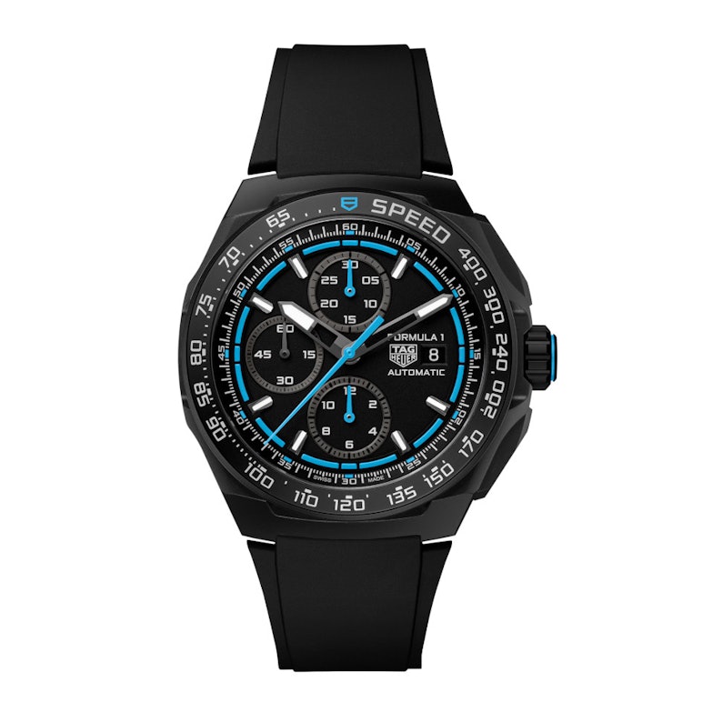 TAG Heuer Formula 1 Chronograph Automatik Titan 44mm Schwarz-DLC schwarzes Zifferblatt schwarzes Kautschukband