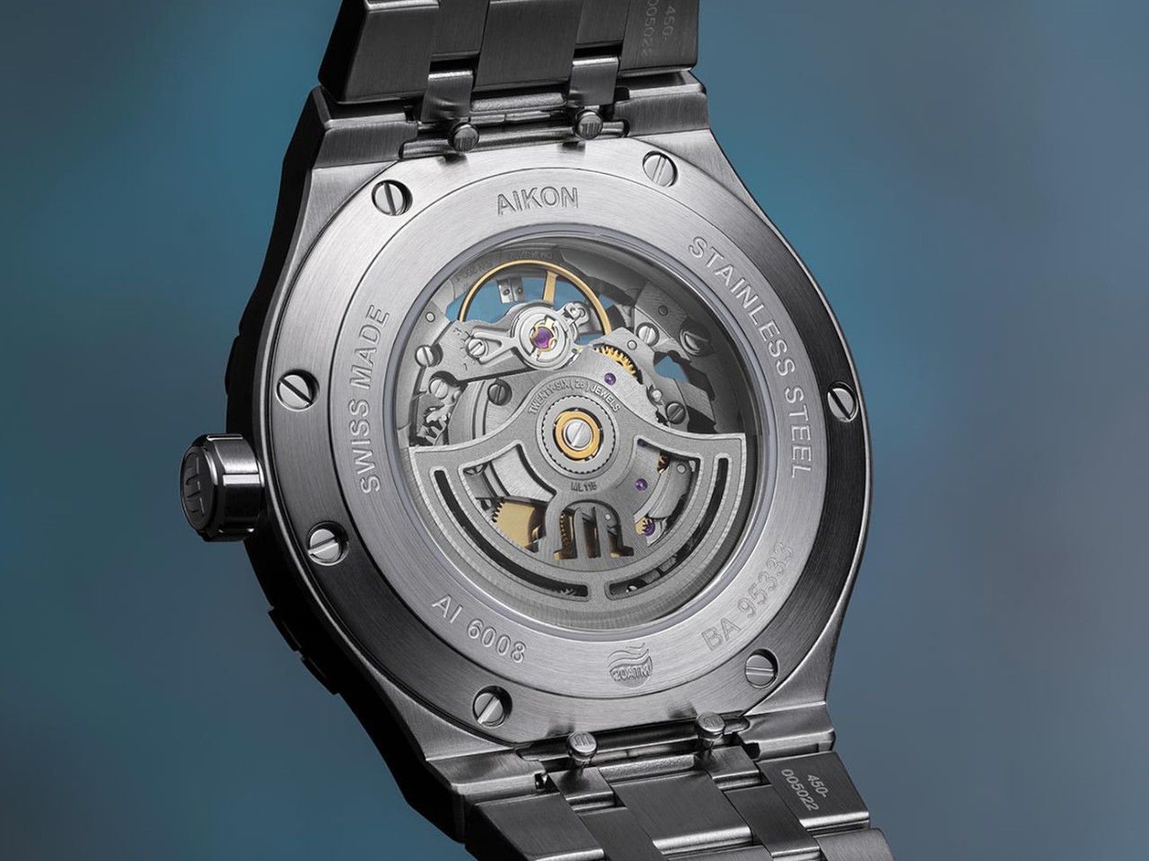 Maurice Lacroix Aikon Skeleton Automatik Edelstahl 42mm skelettiertes ZIfferblatt Metallband Gehäuserückseite