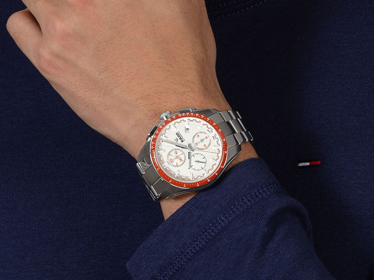 Rado HyperChrome Chronograph Automatik Edelstahl 44mm weißes Zifferblatt Metallband Handgelenk