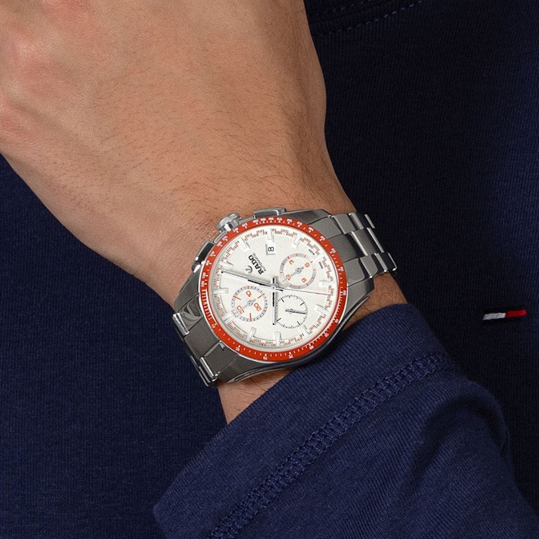 Rado HyperChrome Chronograph Automatik Edelstahl 44mm weißes Zifferblatt Metallband Handgelenk