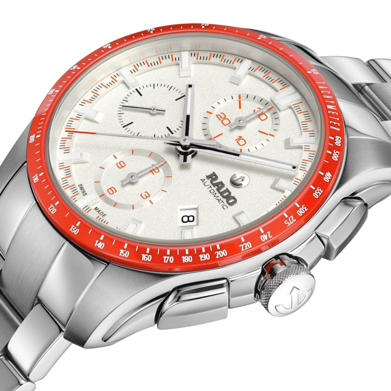 Rado HyperChrome Chronograph Automatik Edelstahl 44mm weißes Zifferblatt Metallband Ansicht