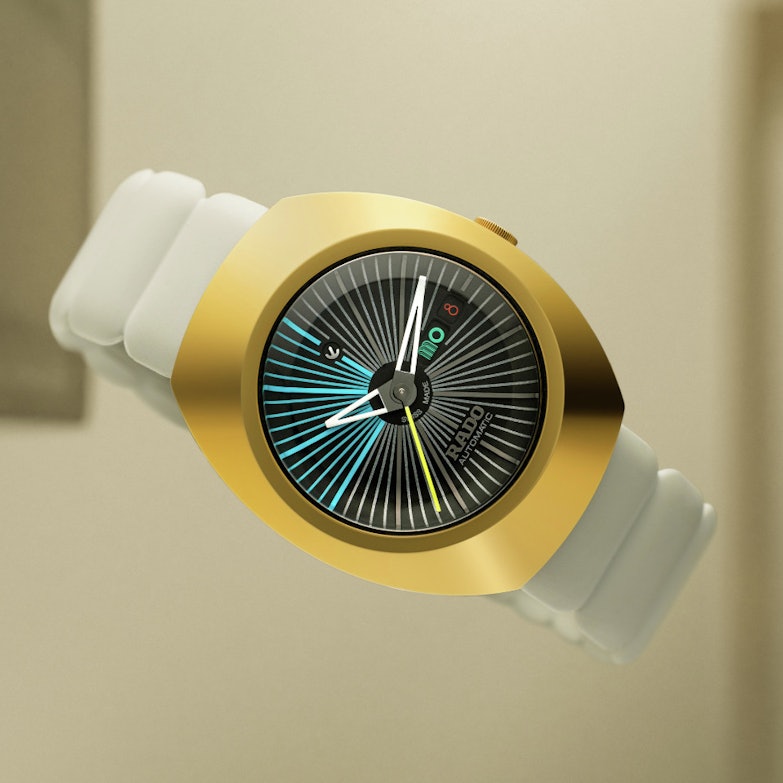 Rado DiaStar Original X Tej Chauhan Special Edition Automatik Edelstahl GG-PVD 38mm schwarzes Zifferblatt graues Kautschukband Szene