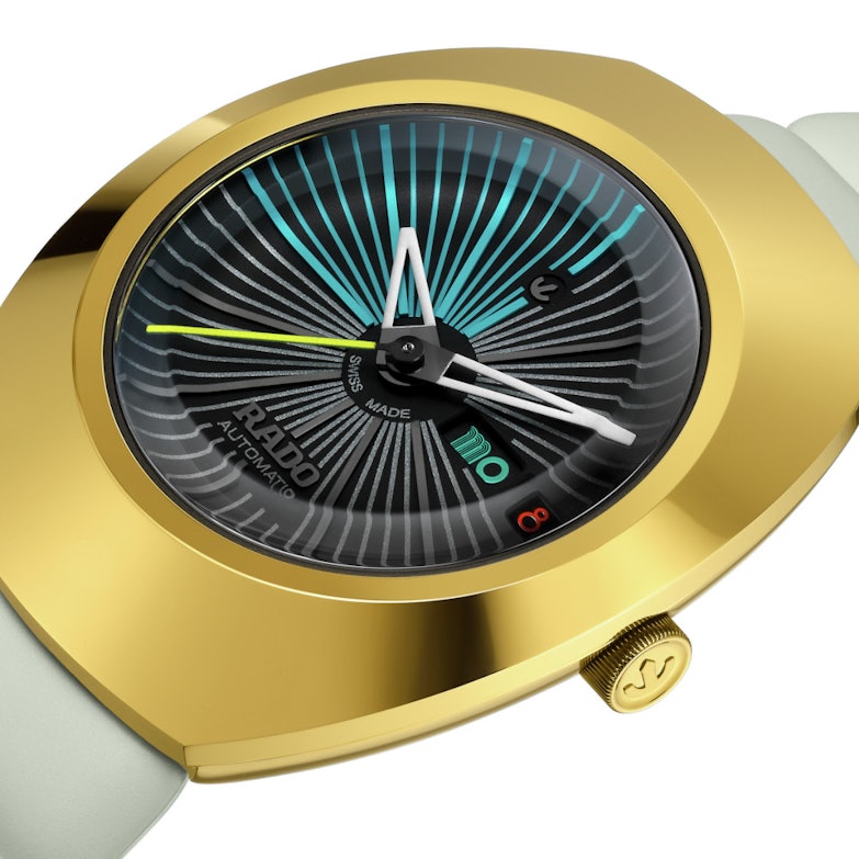 Rado DiaStar Original X Tej Chauhan Special Edition Automatik Edelstahl GG-PVD 38mm schwarzes Zifferblatt graues Kautschukband Ansicht