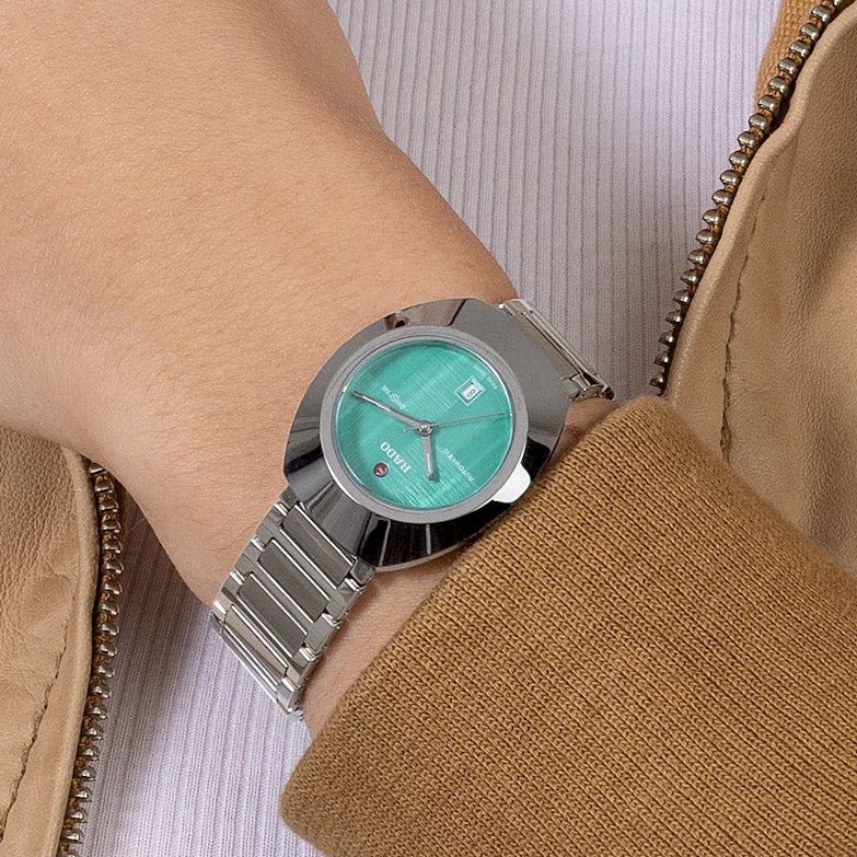Rado DiaStar Original Automatik Ceramos 38mm türkises Zifferblatt Metallband am Handgelenk
