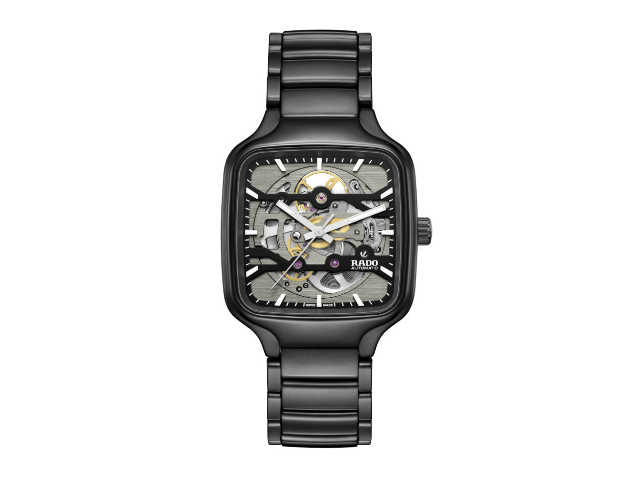 Rado True Square Skeleton Automatik Keramik 38mm skelettiertes Zifferblatt schwarzes Keramikband