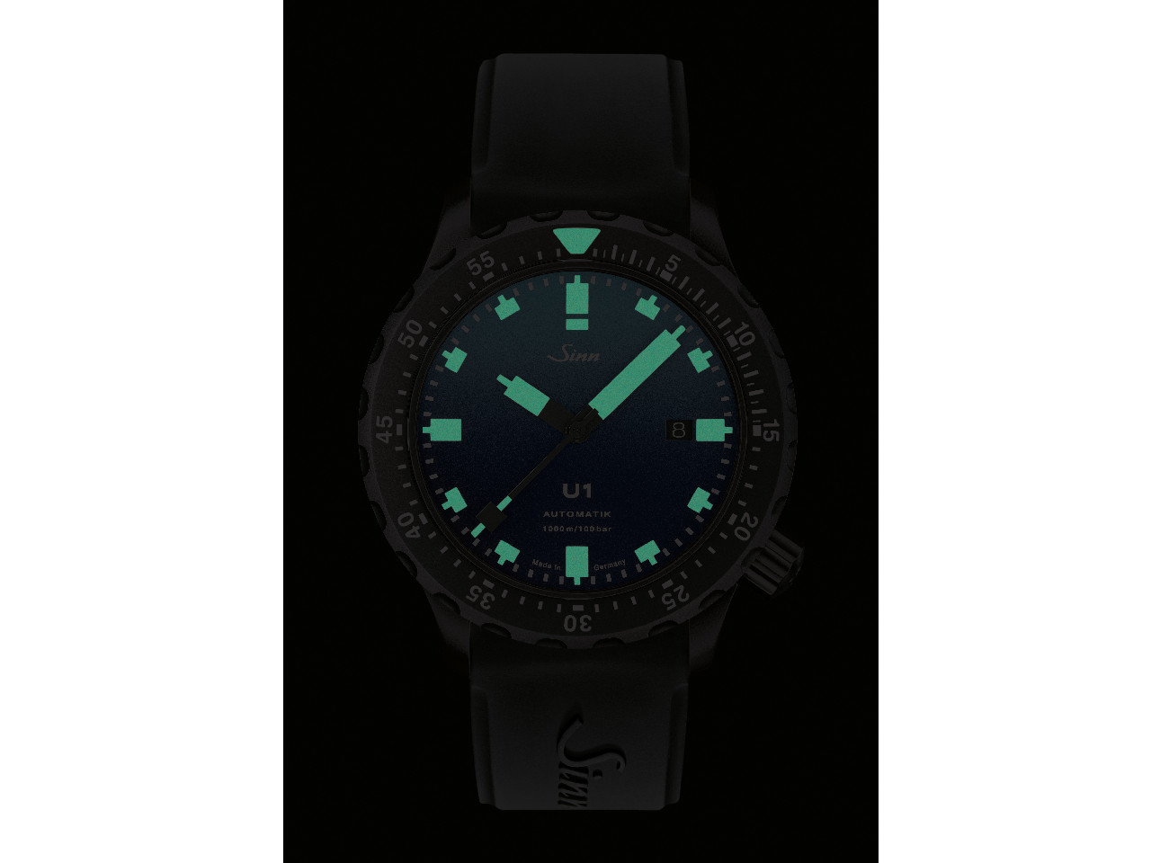 Sinn U1 Limited Edition Juwelier Roller Chemnitz Kulturhauptstadt2025 Automatik U-Bootstahl 44mm blaues Zifferblatt schwarzes Metallband im Dunkeln