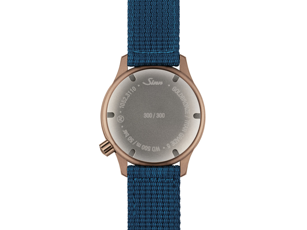 Sinn T50 GOLDBRONZE B Limited Edition Automatik Bronze 41mm blaues Zifferblatt blaues Textilband Gehäuserückseite