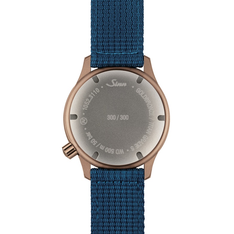Sinn T50 GOLDBRONZE B Limited Edition Automatik Bronze 41mm blaues Zifferblatt blaues Textilband Gehäuserückseite