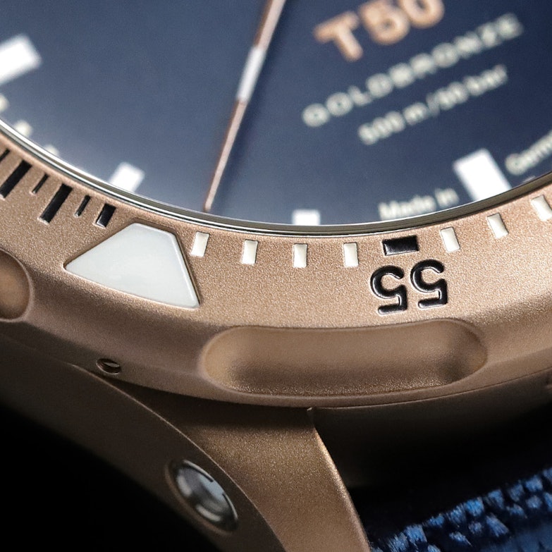 Sinn T50 GOLDBRONZE B Limited Edition Automatik Bronze 41mm blaues Zifferblatt blaues Textilband Lünette