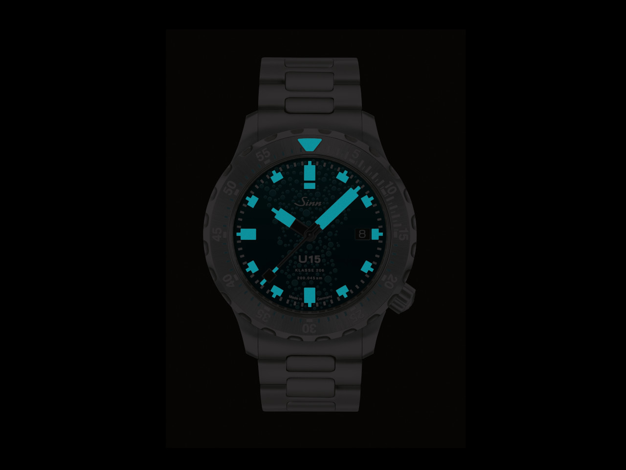 Sinn U15 Taucheruhr Limited Edition Automatik Edelstahl 41mm blau-grünes Zifferblatt Metallband leuchtend