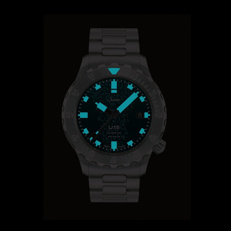 Sinn U15 Taucheruhr Limited Edition Automatik Edelstahl 41mm blau-grünes Zifferblatt Metallband leuchtend