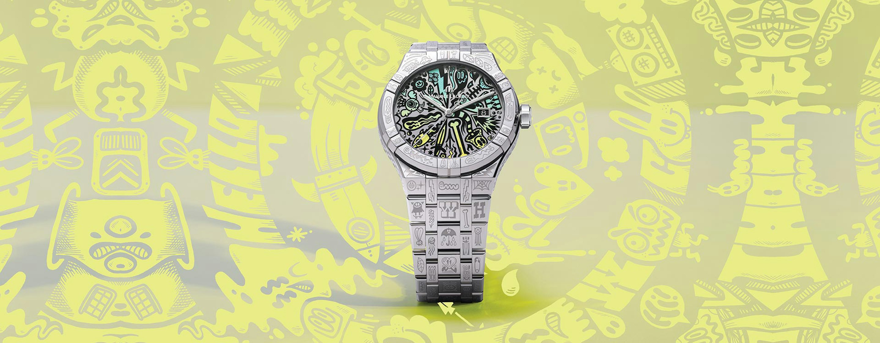 Maurice Lacroix Markenbanner - Maurice Lacroix Aikon Automatik Wotto Edelstahl 42mm mehrfarbiges Zifferblatt Metallband Limited Edition