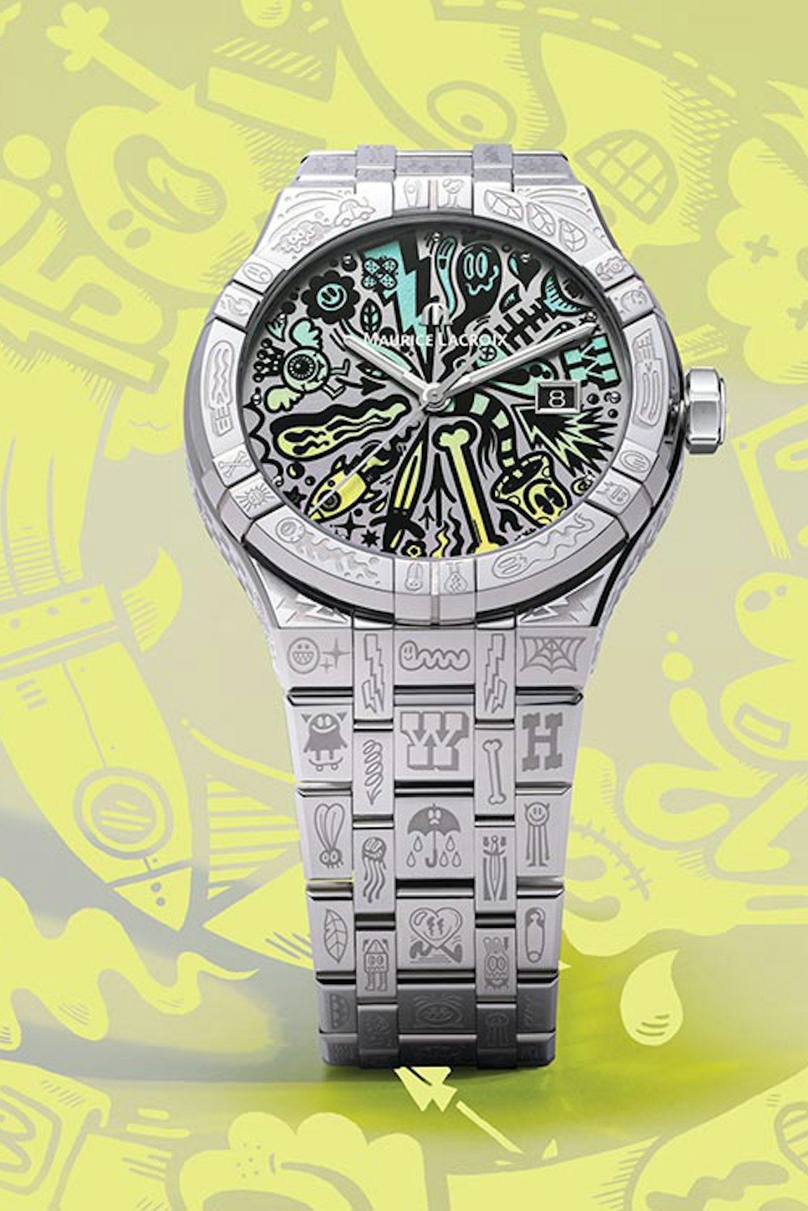 Maurice Lacroix Markenbanner - Maurice Lacroix Aikon Automatik Wotto Edelstahl 42mm mehrfarbiges Zifferblatt Metallband Limited Edition