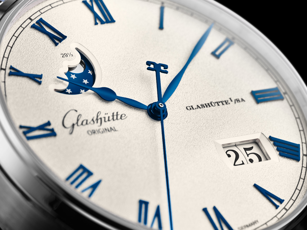 Glashütte Original Senator Excellence Panoramadatum Mondphase Frostsilber Zifferblatt