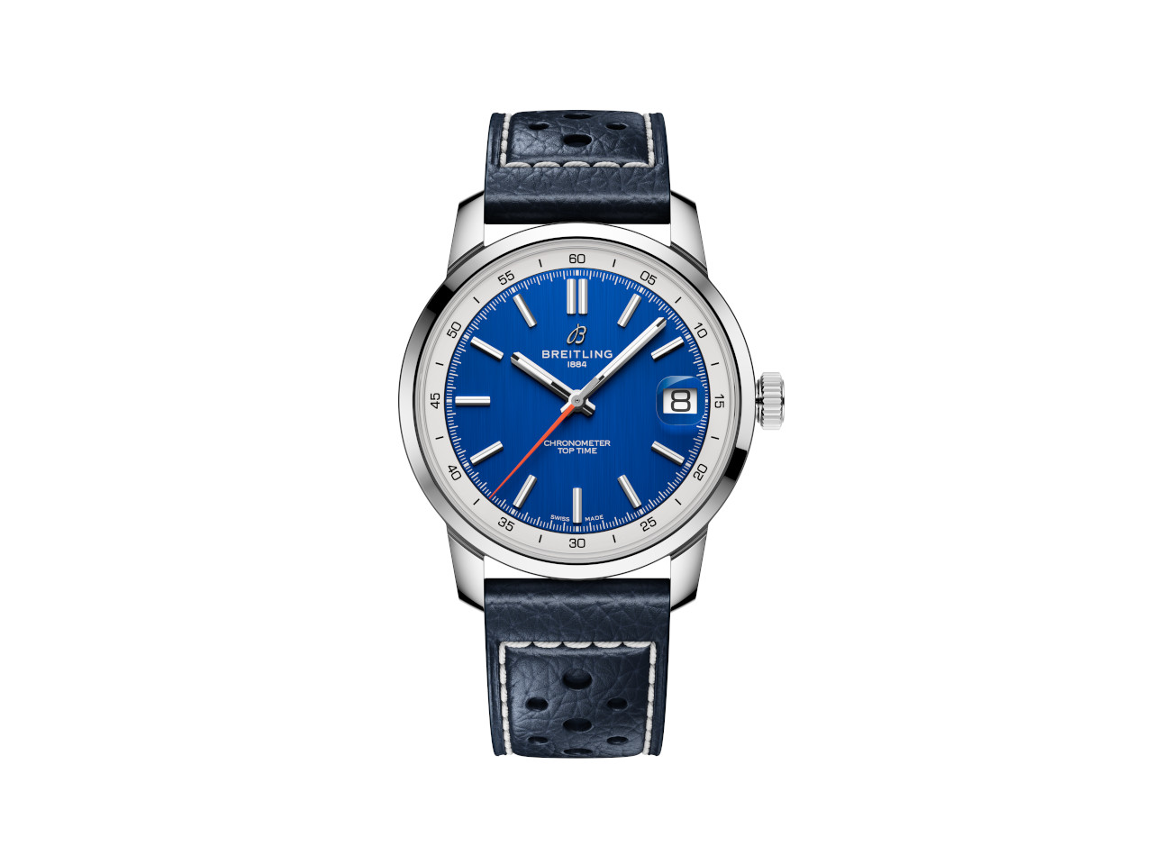 Breitling Top Time B31 Automatik Edelstahl 38mm blaues Zifferblatt blaues Lederband