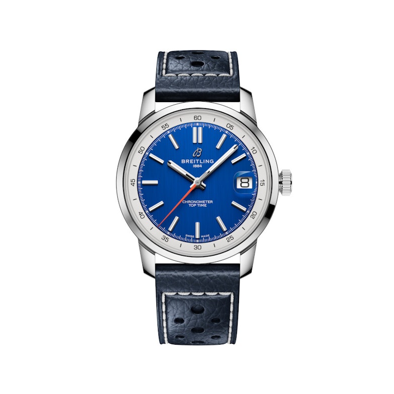 Breitling Top Time B31 Automatik Edelstahl 38mm blaues Zifferblatt blaues Lederband