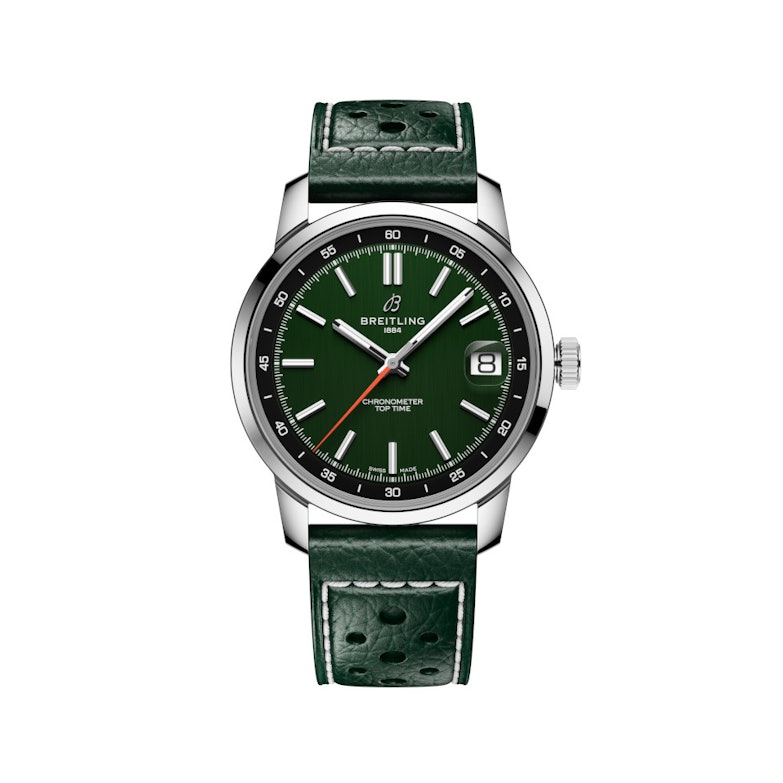 Breitling Top Time B31 Automatik Edelstahl 38mm grünes Zifferblatt grünes Lederband