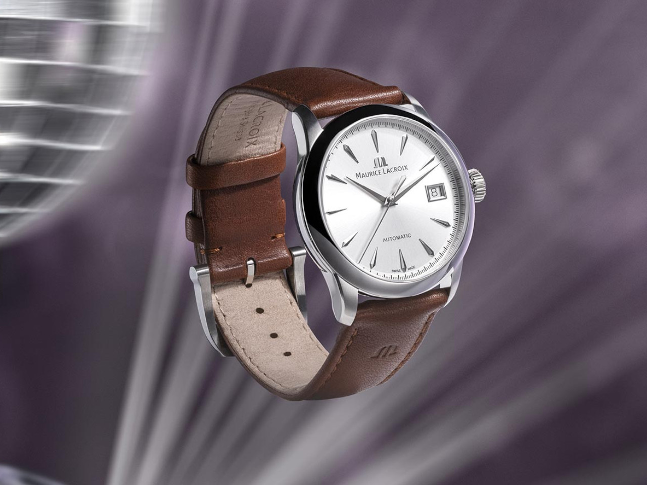 Maurice Lacroix 1975 Automatik Edelstahl 36mm silberfarbenes Zifferblatt braunes Lederband