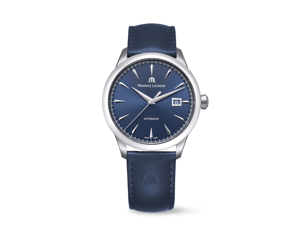 Maurice Lacroix 1975 Automatik Edelstahl 40mm blaues Zifferblatt blaues Lederband