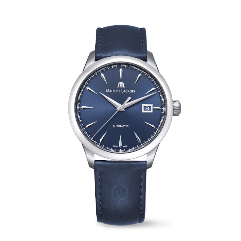 Maurice Lacroix 1975 Automatik Edelstahl 40mm blaues Zifferblatt blaues Lederband