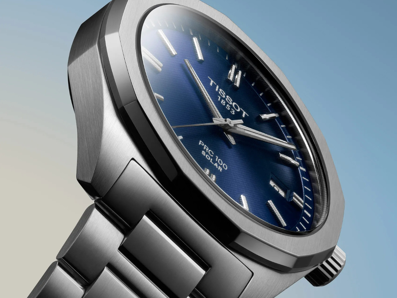 Tissot PRC100 Solar Quarz Edelstahl 39mm blaues Zifferblatt