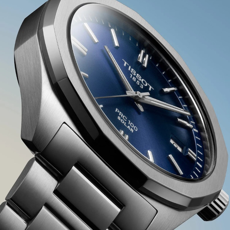 Tissot PRC100 Solar Quarz Edelstahl 39mm blaues Zifferblatt