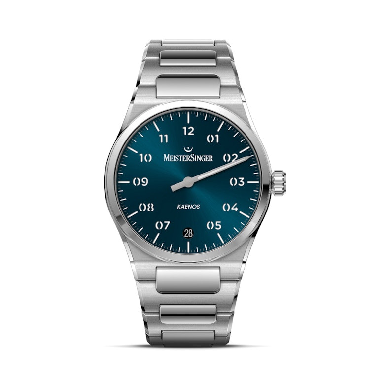 MeisterSinger Kaenos Grand Date Automatik Edelstahl 40mm blaues Zifferblatt Metallband