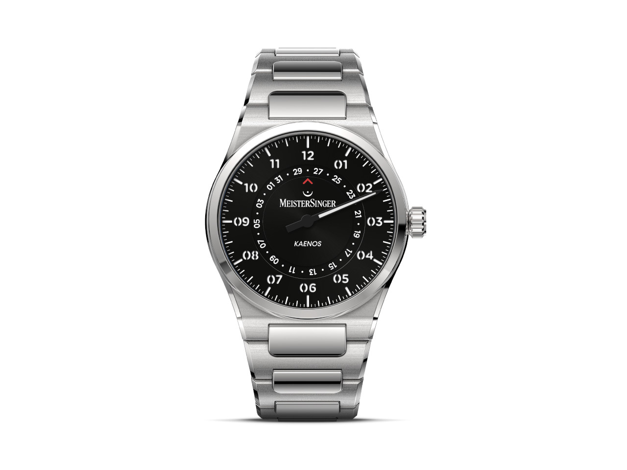 MeisterSinger Kaenos Open Date Automatik Edelstahl 40mm schwarzes Zifferblatt Metallband