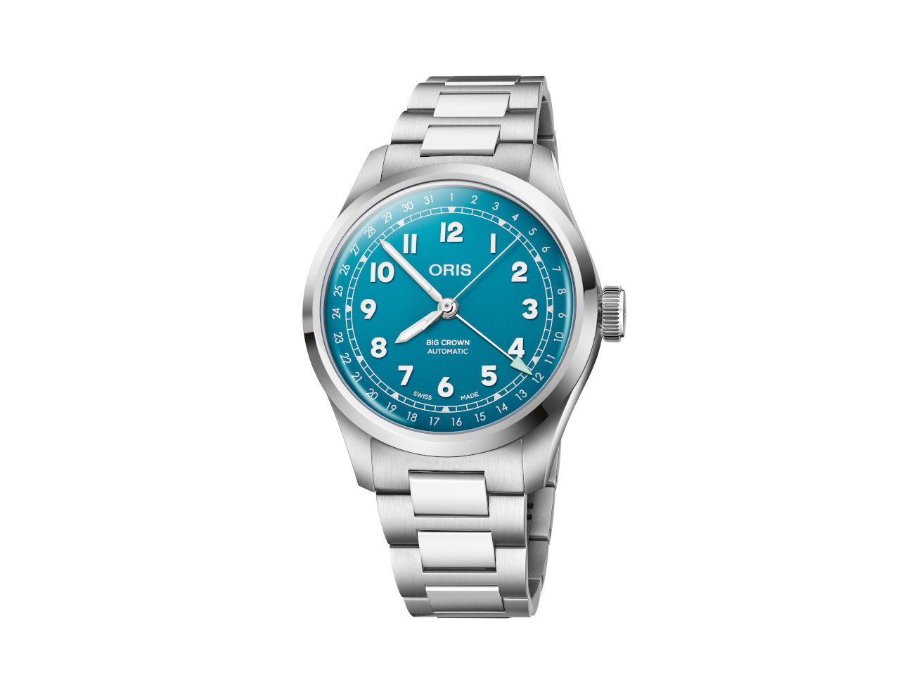 Oris Big Crown Pointer Date Automatik Edelstahl 40mm hellblaues Zifferblatt Metallband