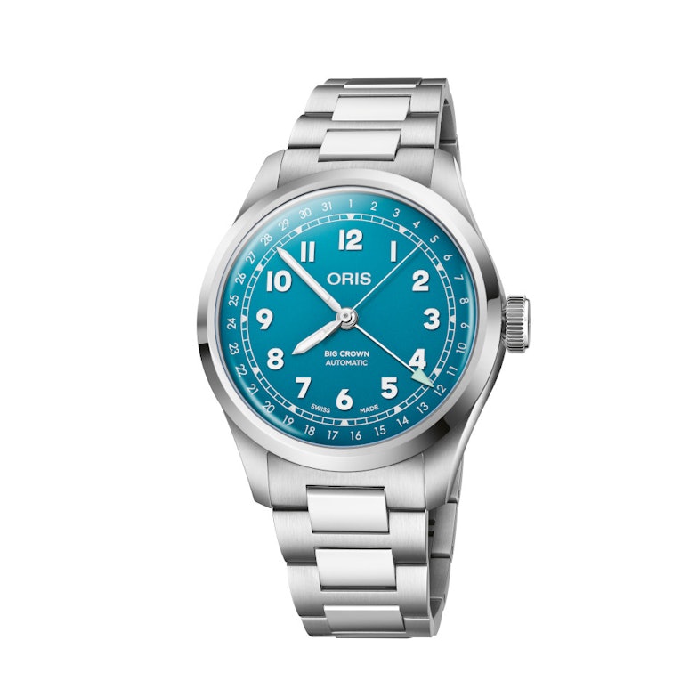 Oris Big Crown Pointer Date Automatik Edelstahl 40mm hellblaues Zifferblatt Metallband