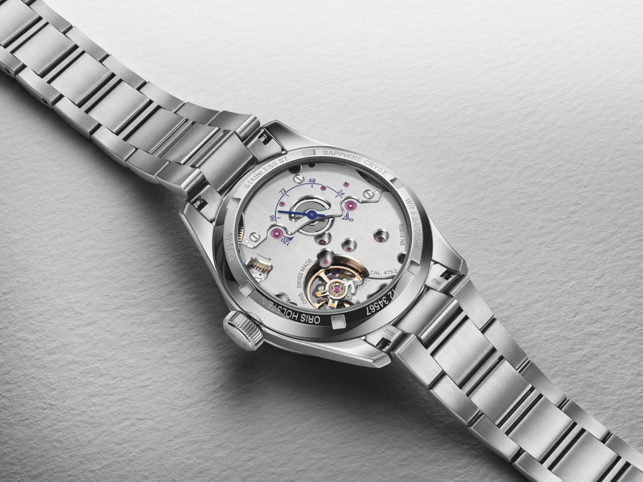 Big Crown Pointer Date Calibre 473 Automatik Edelstahl 38mm blaues Zifferblatt Metallband Rückseite