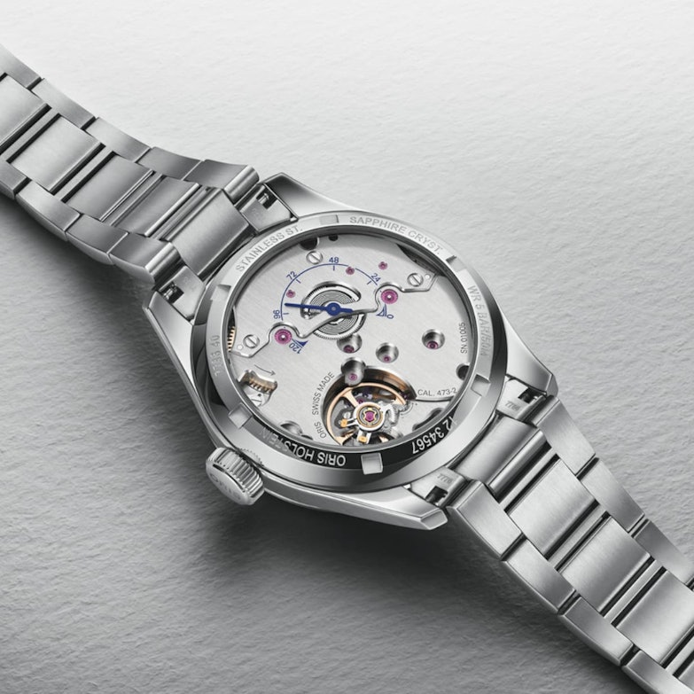 Big Crown Pointer Date Calibre 473 Automatik Edelstahl 38mm blaues Zifferblatt Metallband Rückseite