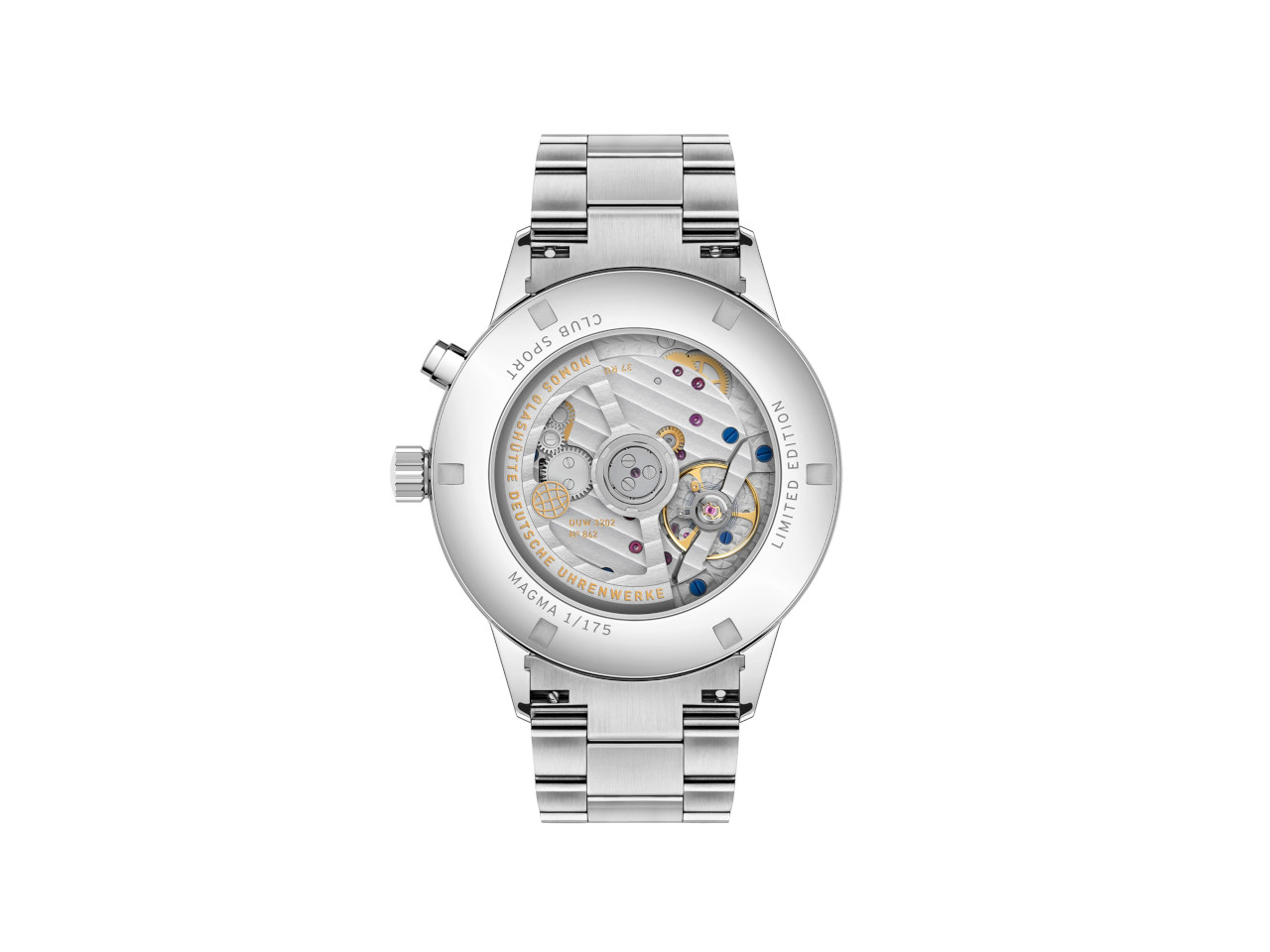 NOMOS Glashütte Club Sport neomatik Weltzeit "Magma" Automatik Edelstahl 40mm rotes Zifferblatt Metallband