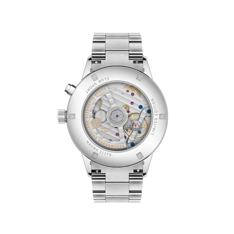 NOMOS Glashütte Club Sport neomatik Weltzeit "Magma" Automatik Edelstahl 40mm rotes Zifferblatt Metallband