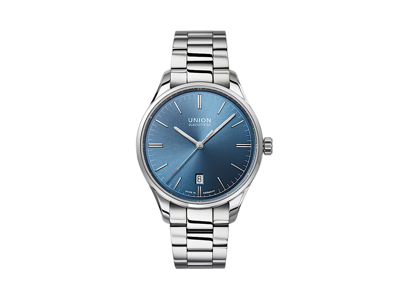 Union Glashütte Viro Datum Automatik Edelstahl 39mm hellblaues Zifferblatt Metallband