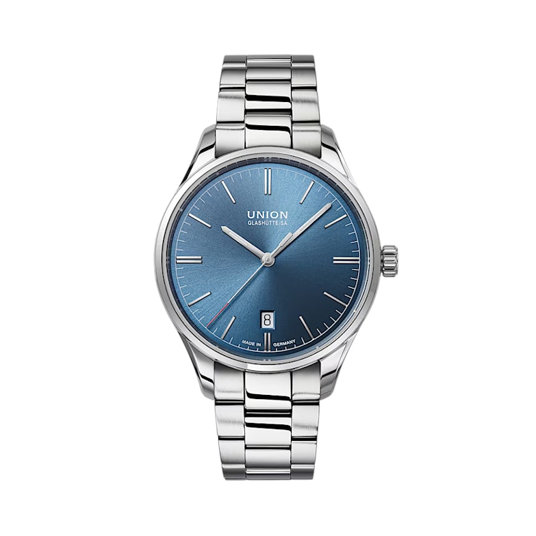 Union Glashütte Viro Datum Automatik Edelstahl 39mm hellblaues Zifferblatt Metallband